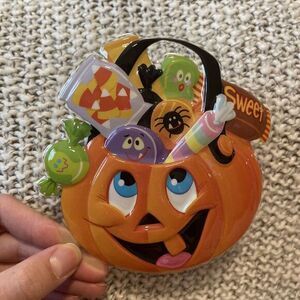 Vintage 3D Candy Bucket Jackolantern Pail JOL Halloween Cake‎ Topper Decor